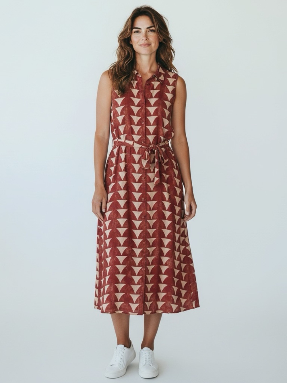 New MSK WOMEN Sleeveless Rust Geo Button-Front Midi Dress size 2X